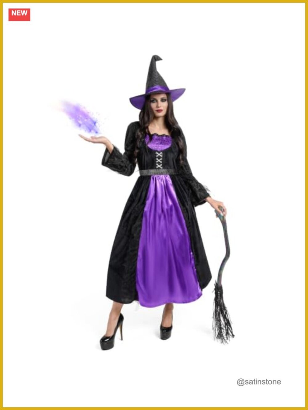 Womens Witch Costume Set Dress Hat Choker Belt Cosplay Halloween